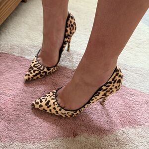 Leopard Print Pointed Toe Stiletto Pumps - Tan/Black